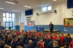 Luke Hall MP speaks with pupils at St Mary's Primary in Yate 