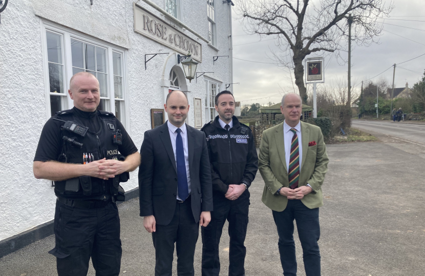 Luke Hall MP, Police and Crime Commissioner for Avon and Somerset, Mark Shelford, and the local police team in Rangeworthy