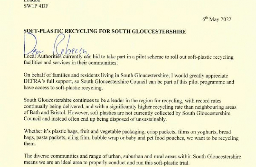 soft-plastic recycling letter to minister